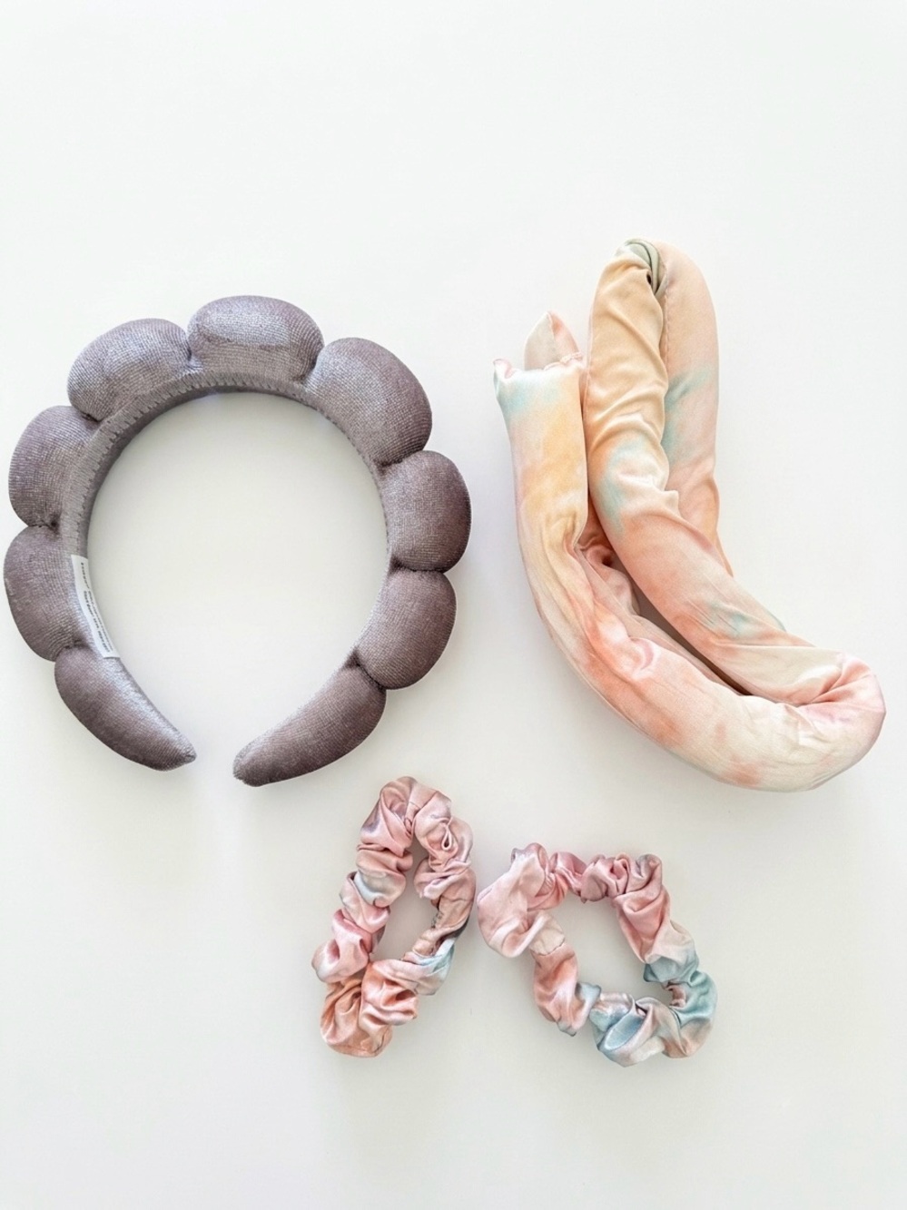 Kitsch Pastel Tie-Dye Heatless Curler Set & Scalloped Velvet Spa Headband Bundle